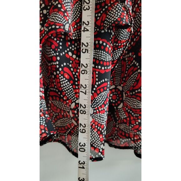 Roz&Ali Women's 1X Black, Red, and White Floral Polka Dot Cold Shoulder Blouse - Picture 7 of 7